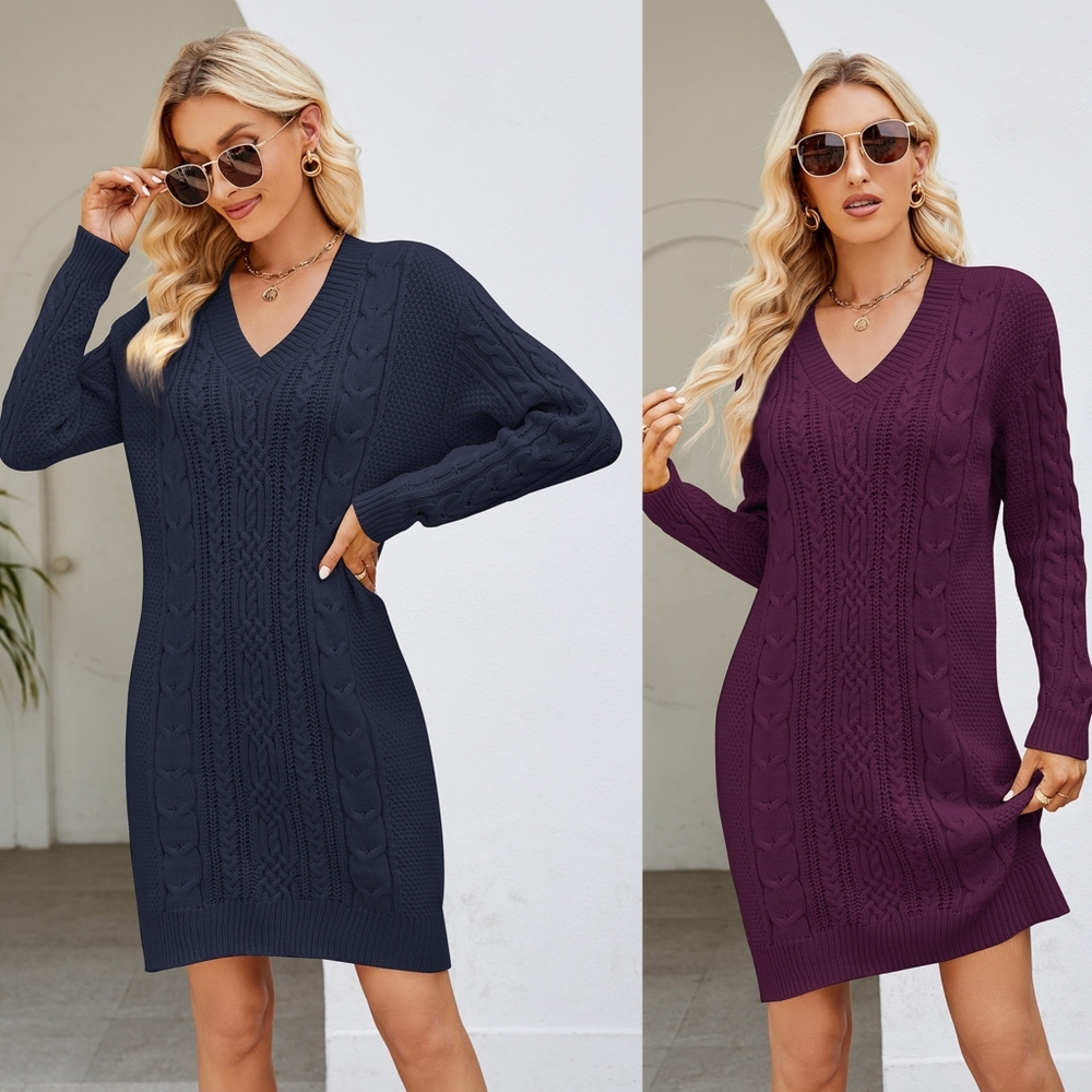 Navy Cable Knit Sweater Dress